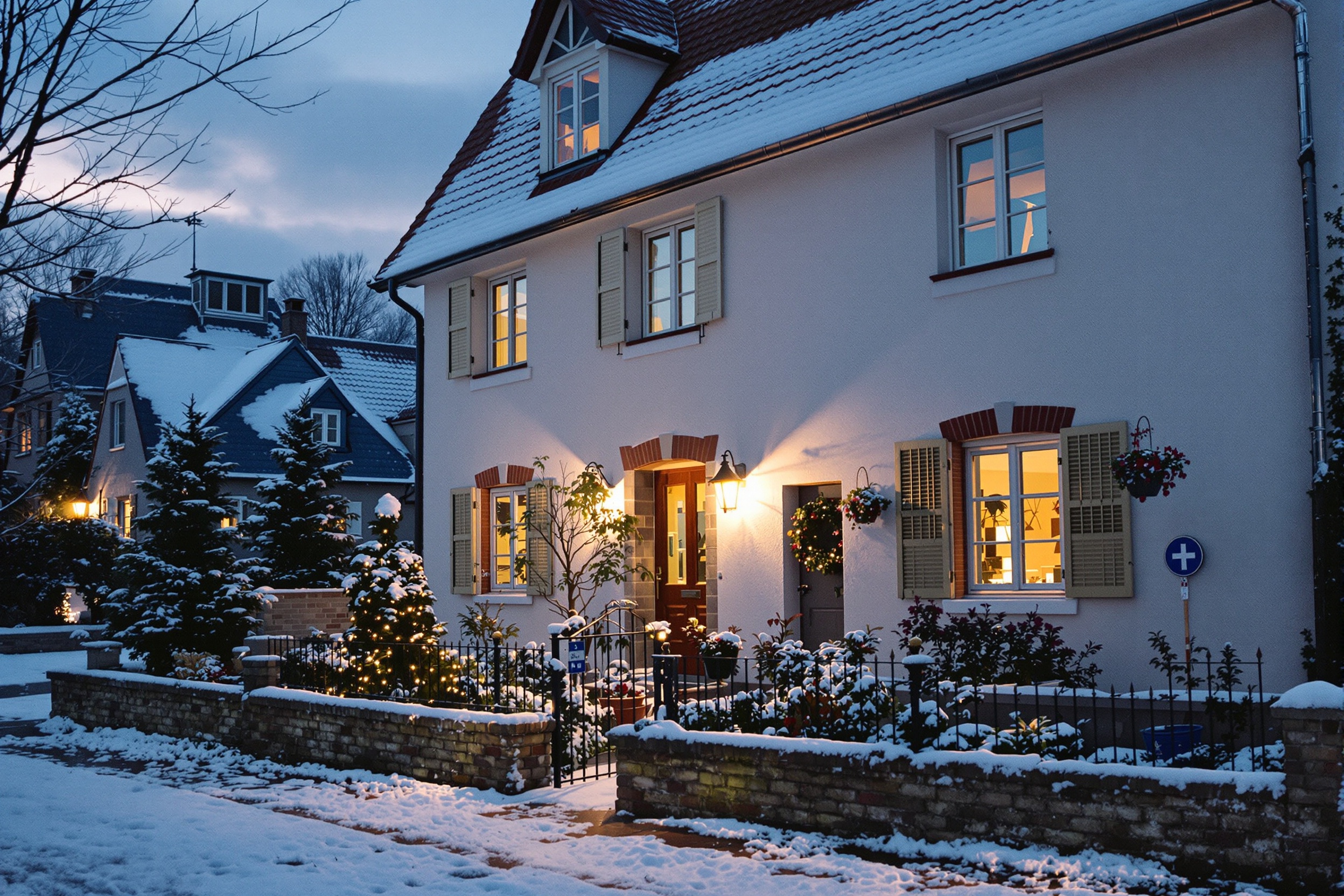 Saniertes älteres Wohnhaus im Winter