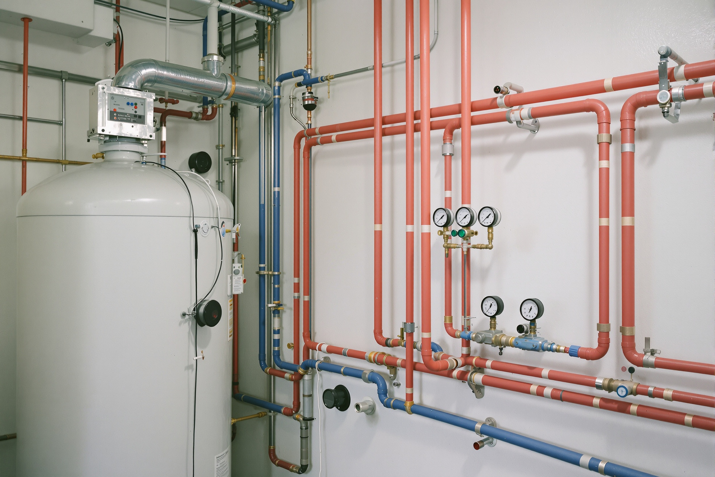 Technikraum mit Pufferspeicher und Heizungsanlage